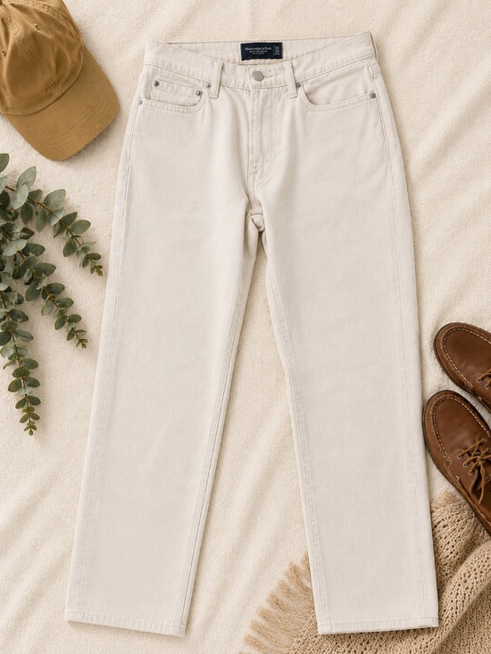 Abercrombie & Fitch Other - Abercrombie & Fitch 90s Straight Jeans Mens 31x34 Cream White Vintage Stretch